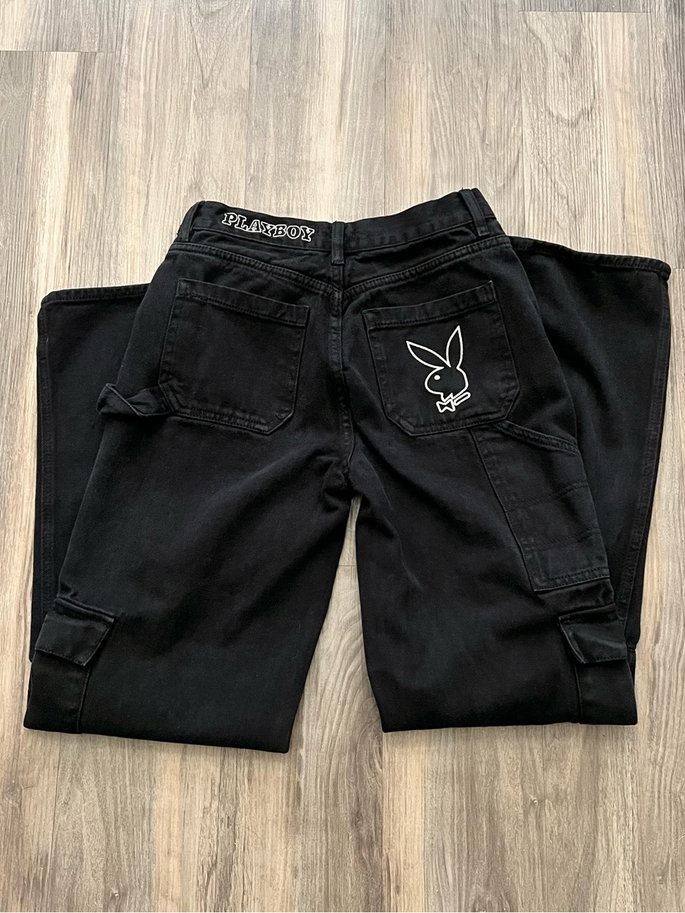 Playboy, Pacsun black denim cargo pants with embroirdered logo | Size 25